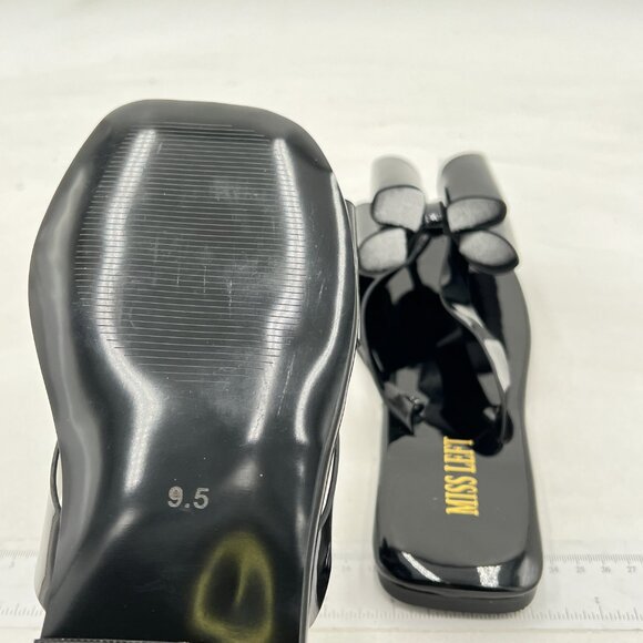 Miss left Black Open Square Toe Flip Flops Double Bowknots Slip On Thong Sandals - Picture 6 of 8